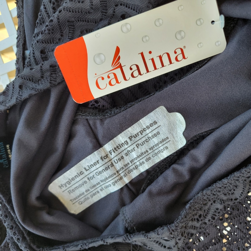 CATALINA ♡ NWT Gorgeous Black Eyelet Lace Bikini Swim Bottoms L 12-14 - Picture 13 of 13
